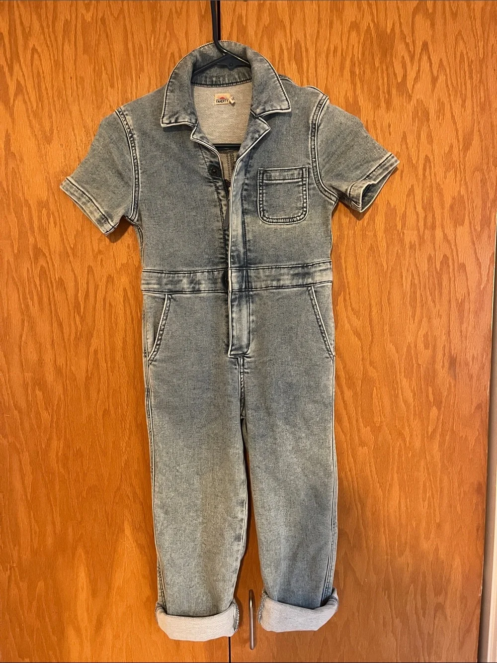 Faherty Kids' Short Sleeve Denim Jumpsuit - Light Blue